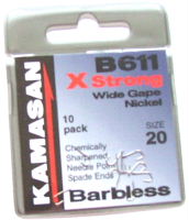 Kamasan B611 X Strong Wide Gape Nickel Barbless Hook